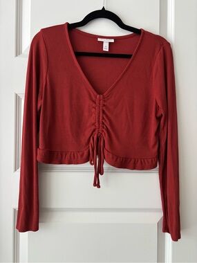 Isabel by Ingrid & Isabel Rust Ribbed Ruffle Crop Top Size M